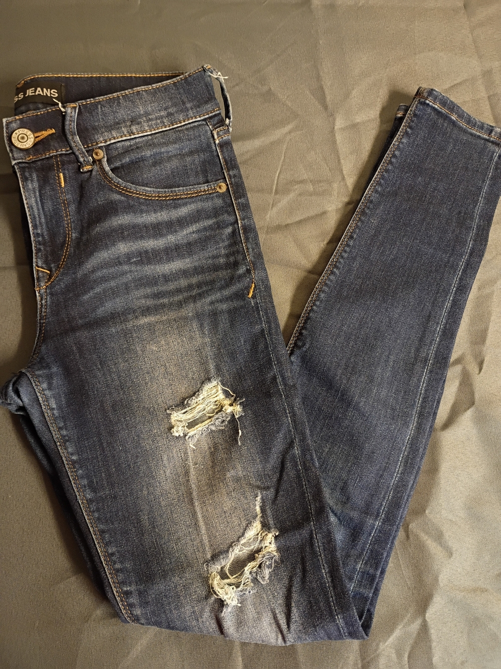 Express Women's Dark Blue Skinny Distressed Jeans
